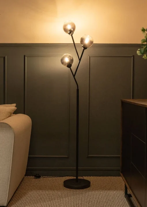 ValueLights Aria 3 Way Smoked Glass Floor Lamp (150cm x 34cm x 25cm)