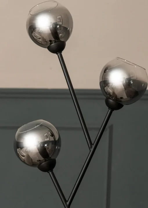 ValueLights Aria 3 Way Smoked Glass Floor Lamp (150cm x 34cm x 25cm)