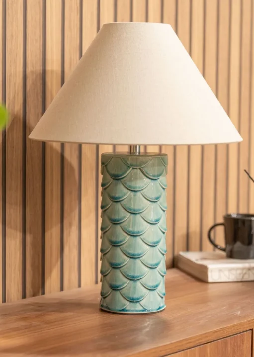 ValueLights Athena Blue Ceramic Table Lamp (42cm x 32cm x 32cm)