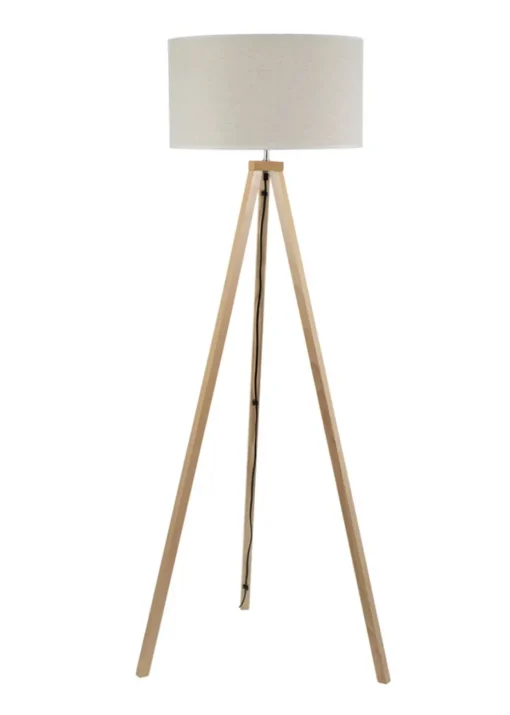ValueLights Barbro Tripod Oak Effect Natural Floor Lamp with Large Drum Trim Shade