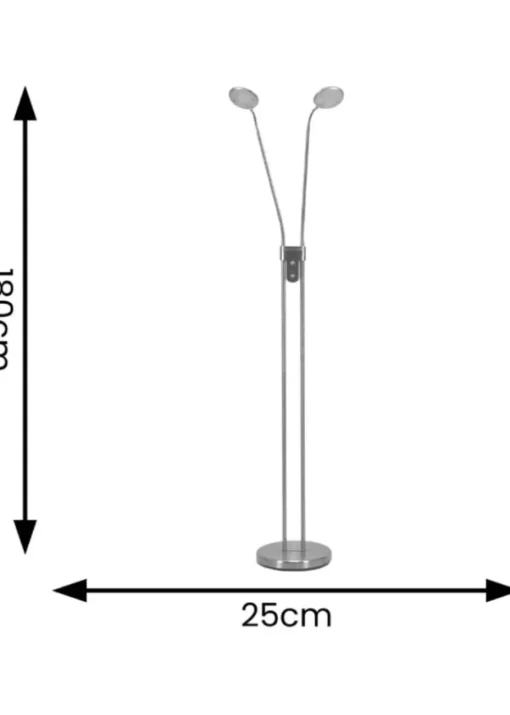 ValueLights Beata 2 arm Dimmable Brushed Silver Floor Lamp