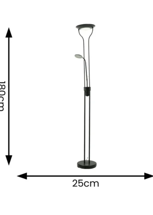ValueLights Beata Dimmable Matte Black Floor Lamp (180cm x 25cm x 46cm)