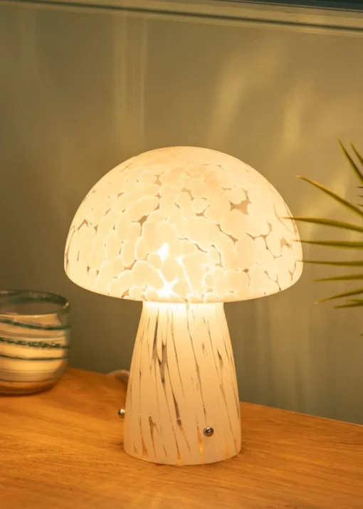 ValueLights Beau White Mushroom Confetti Glass Table Lamp (28cm x 22cm x 22cm)