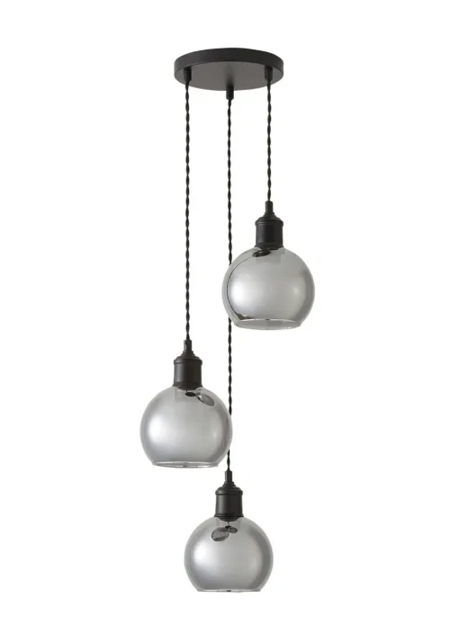 ValueLights Bellamy Smoked Glass Globe 3 Drop Cluster Matte Black Ceiling Pendant Light
