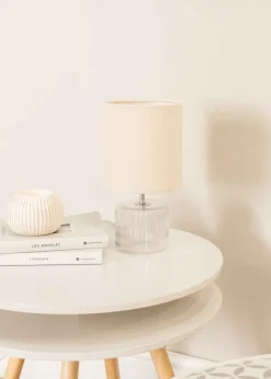 ValueLights Betty Clear Natural Table Lamp with Natural Drum Shade (26cm x 14cm x 14cm)