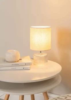 ValueLights Betty Clear Natural Table Lamp with Natural Drum Shade (26cm x 14cm x 14cm)