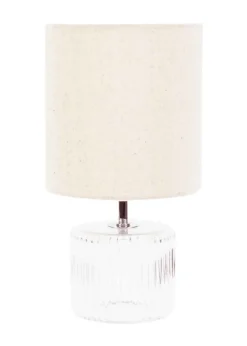 ValueLights Betty Clear Natural Table Lamp with Natural Drum Shade (26cm x 14cm x 14cm)