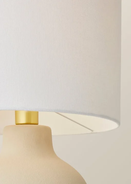 ValueLights Blair Natural Linen Drum Shade Hand Finished Ceramic Stoneware Table Lamp