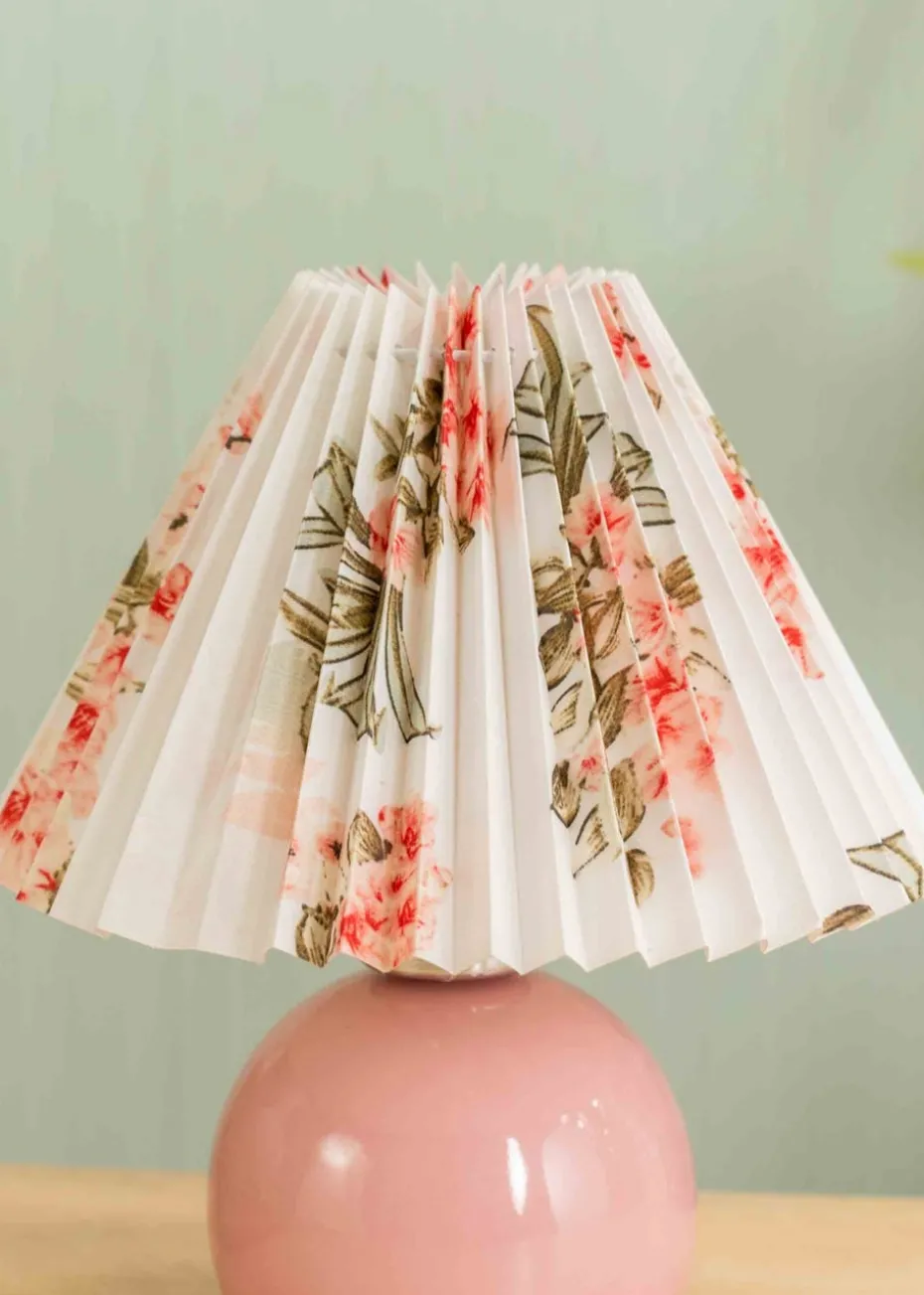 ValueLights Bloom Pink Table Lamp with Multicolour Tapered Shade Integrated LED