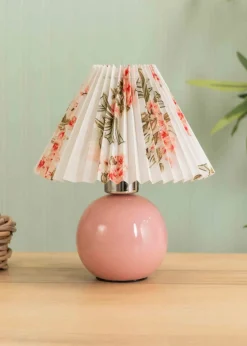 ValueLights Bloom Pink Table Lamp with Multicolour Tapered Shade Integrated LED