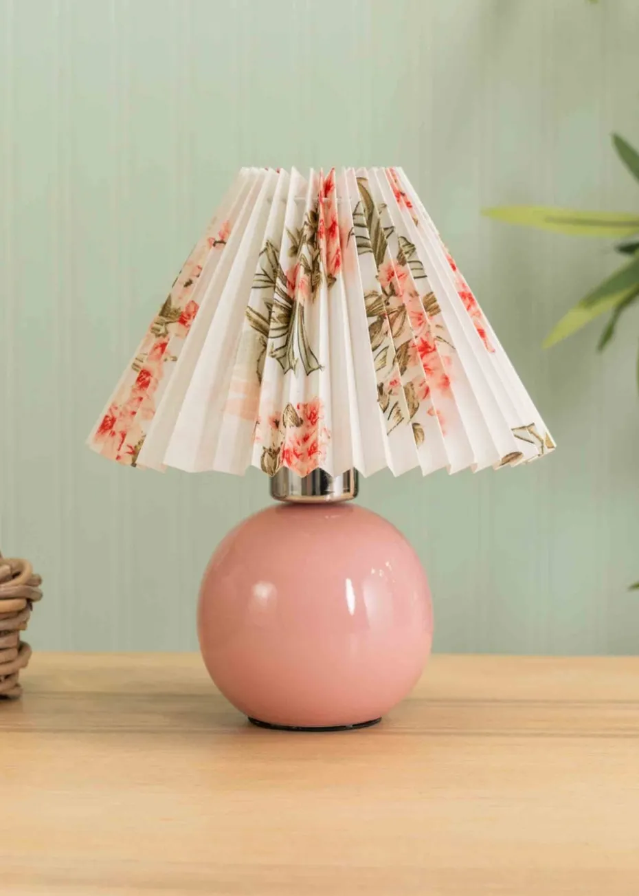 ValueLights Bloom Pink Table Lamp with Multicolour Tapered Shade Integrated LED