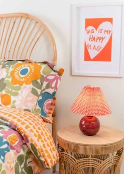 ValueLights Bloom  Red Table Lamp with Multicolour Tapered Shade Integrated LED