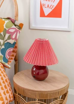 ValueLights Bloom  Red Table Lamp with Multicolour Tapered Shade Integrated LED