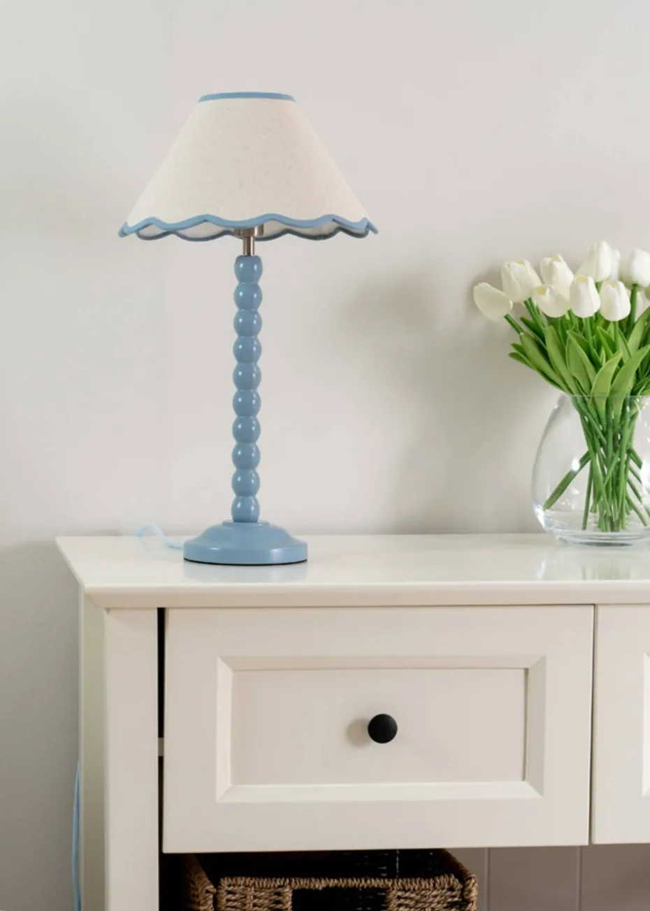 ValueLights Bobbles Painted Blue Table Lamp with Large Tapered Shade
