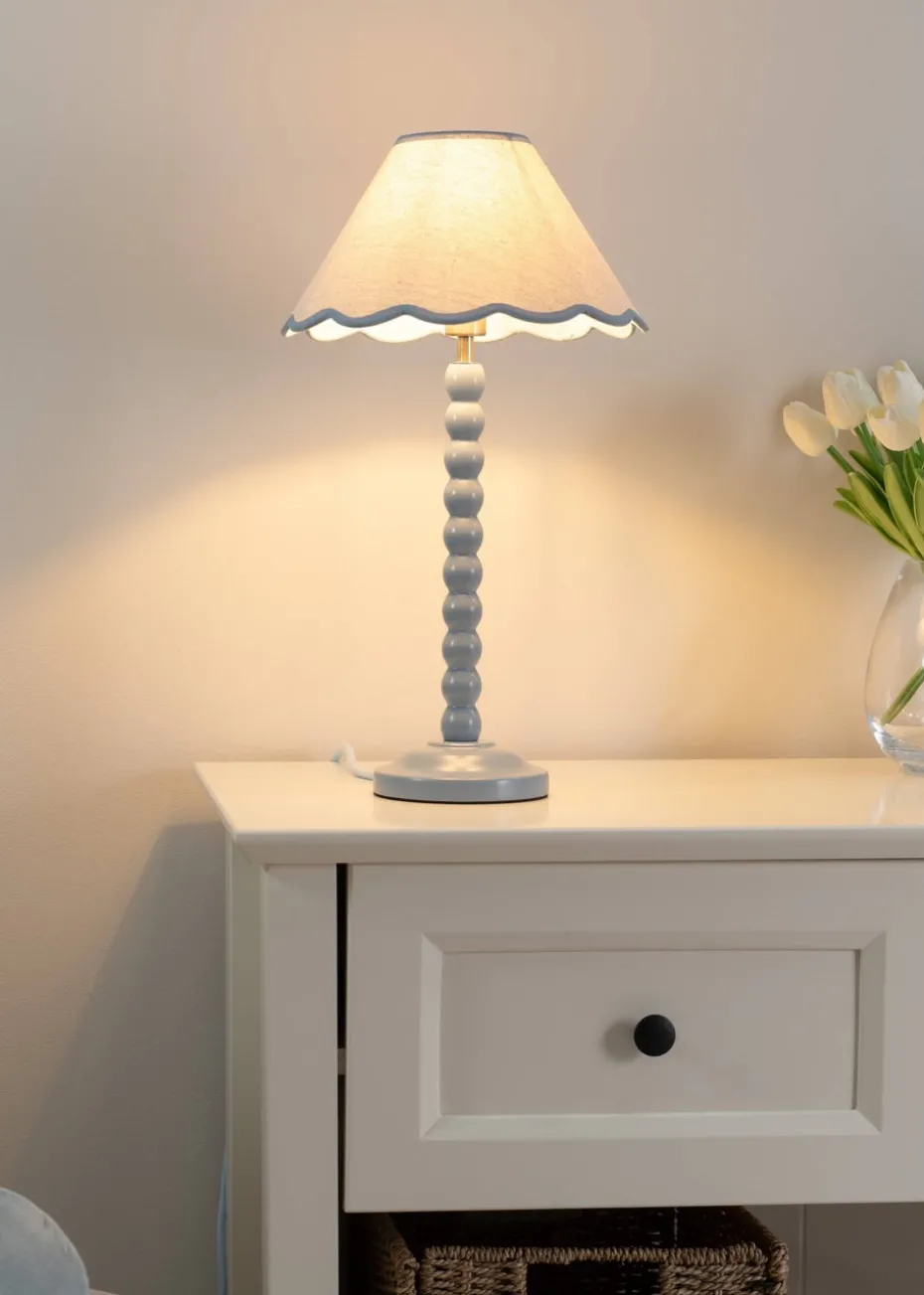 ValueLights Bobbles Painted Blue Table Lamp with Large Tapered Shade