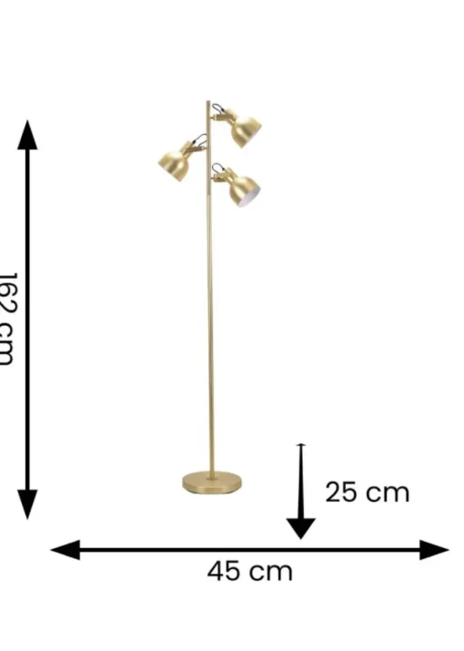 ValueLights Brushed Gold Floor Lamp with Silver Dome Shade (162cm x 45cm x 25cm)