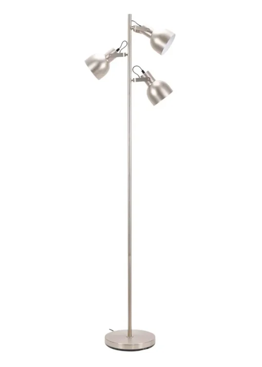 ValueLights Brushed Silver Floor Lamp with Silver Dome Shade (162cm x 45cm x 25cm)