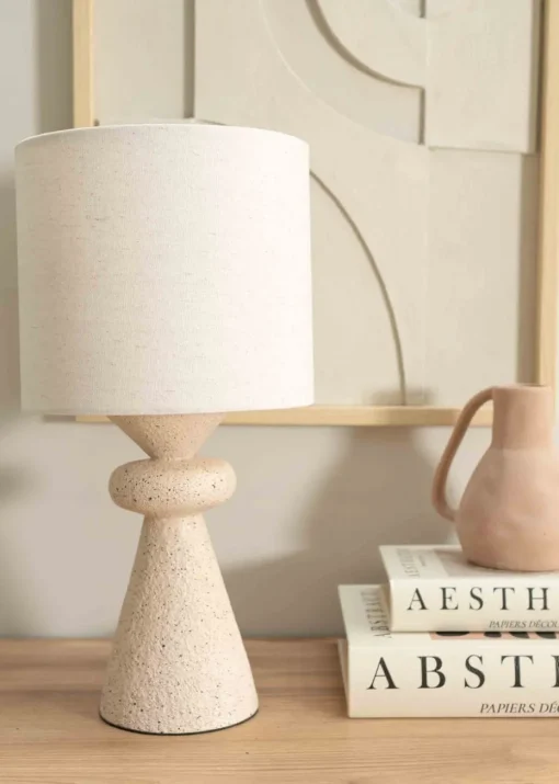 ValueLights Cady Cement Effect Natural Table Lamp with Small Drum Shade