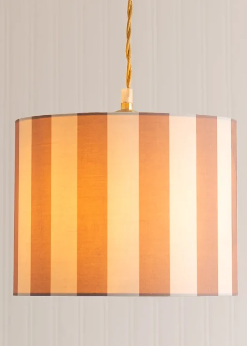 ValueLights Callie Natural & Brown Stripe Large Fabric Drum Lamp Shade