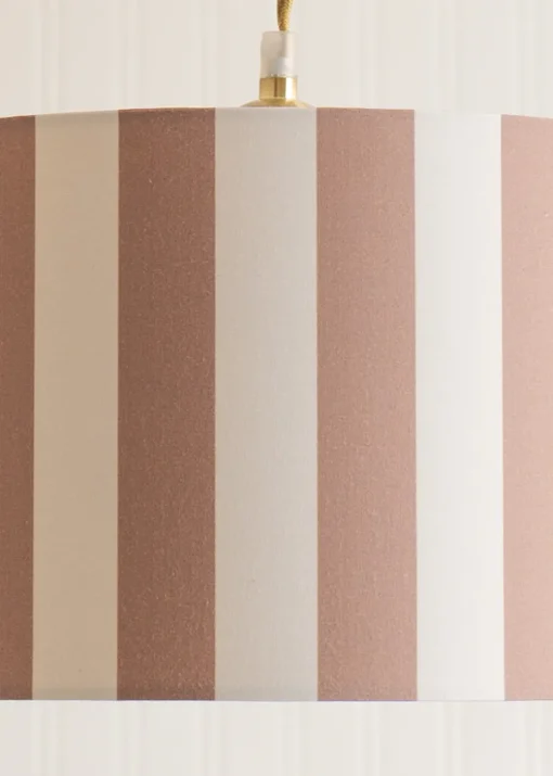 ValueLights Callie Natural & Brown Stripe Large Fabric Drum Lamp Shade
