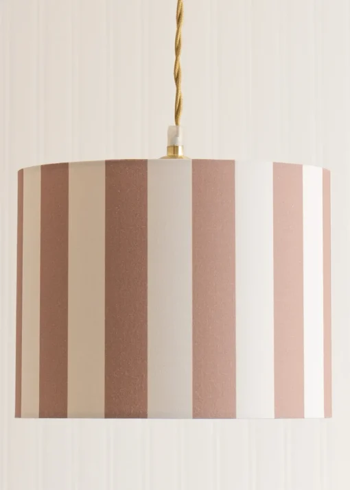 ValueLights Callie Natural & Brown Stripe Large Fabric Drum Lamp Shade