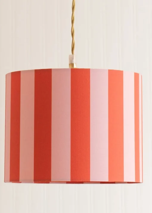 ValueLights Callie Orange & Pink Stripe Small Fabric Drum Lamp Shade