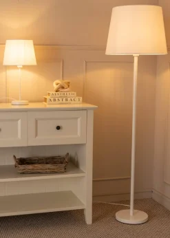 ValueLights Charlie Painted White Floor Lamp with Large Tapered Shade