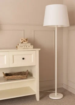 ValueLights Charlie Painted White Floor Lamp with Large Tapered Shade