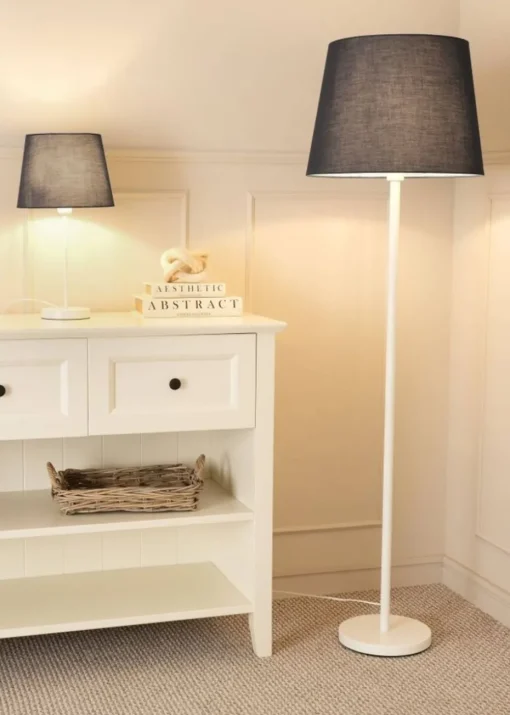 ValueLights Charlie Painted White Floor Lamp with Large Tapered Shade
