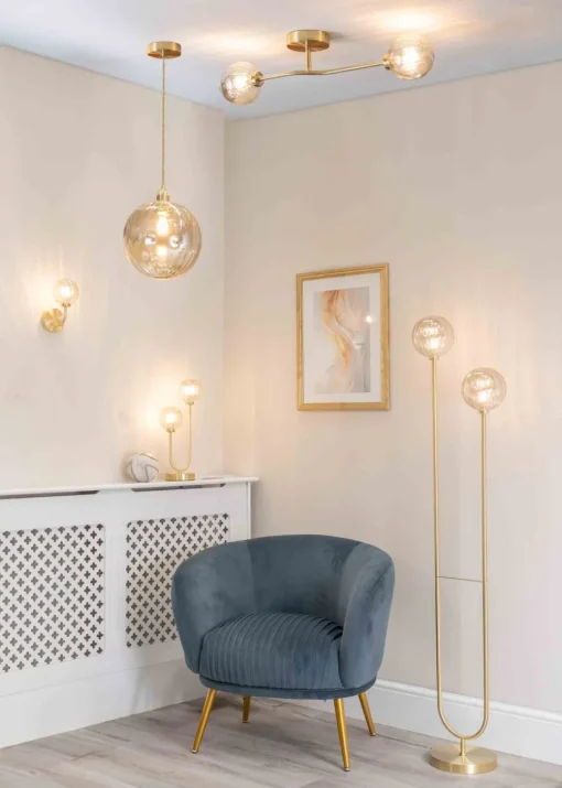 ValueLights Chessy Glass Amber Gold Globe Ceiling Pendant Shade
