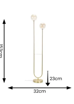 ValueLights Chessy  Gold Floor Lamp with Globe Shade (153cm x 32cm x 23cm)