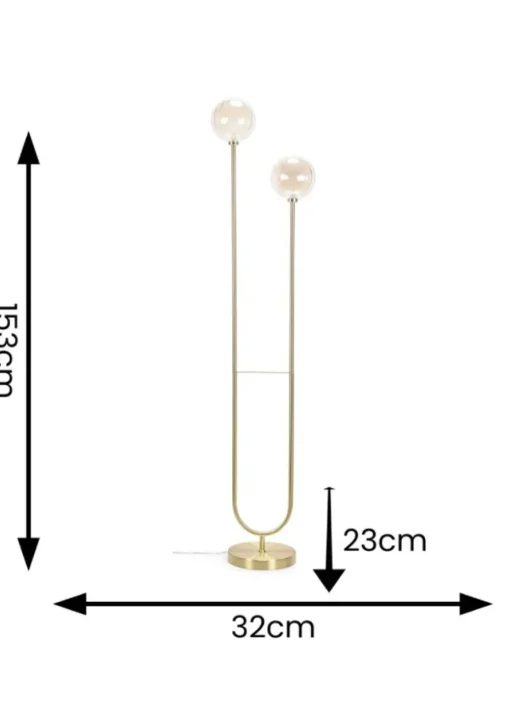 ValueLights Chessy  Gold Floor Lamp with Globe Shade (153cm x 32cm x 23cm)