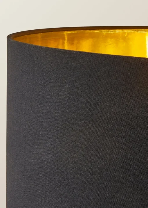 ValueLights Christina Black with Metallic Gold Drum Shade Gold Palm Leaf Floor Lamp