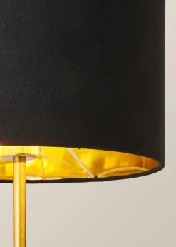 ValueLights Christina Black with Metallic Gold Drum Shade Gold Palm Leaf Table Lamp