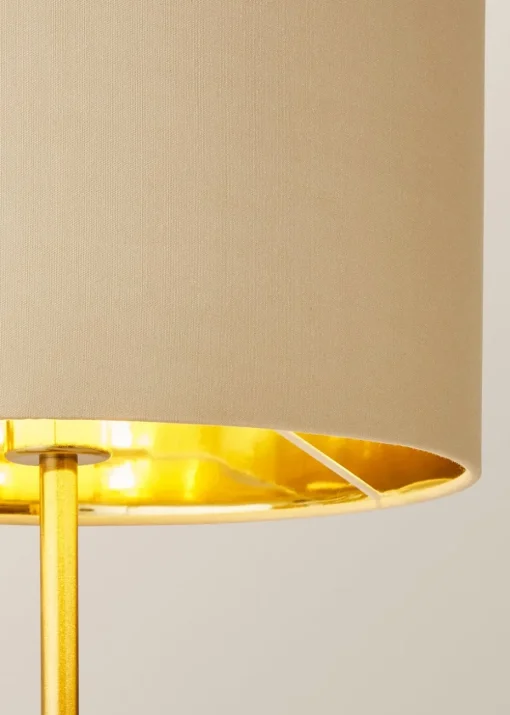 ValueLights Christina Natural with Metallic Gold Drum Shade Gold Palm Leaf Table Lamp
