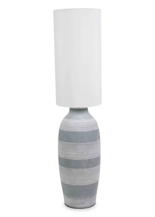 ValueLights Deegan Cement Effect Grey Floor Lamp with Cream Drum Shade