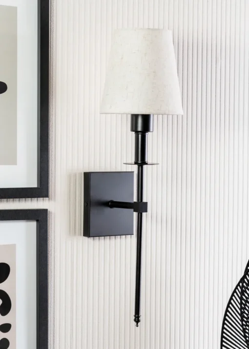 ValueLights Dimmable Black Wall Light with Cream Shade Integrated LED