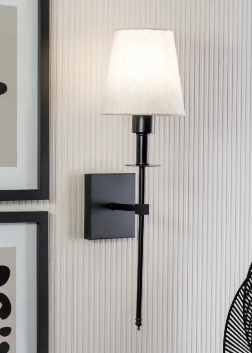 ValueLights Dimmable Black Wall Light with Cream Shade Integrated LED