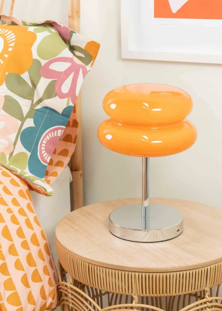 ValueLights Dimmable Orange Table Lamp with Orange Dome Shade Integrated LED