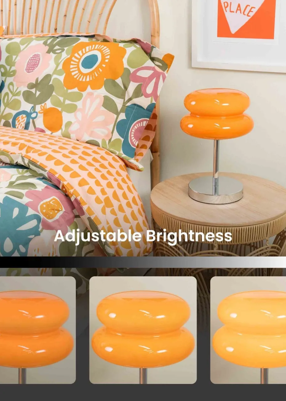 ValueLights Dimmable Orange Table Lamp with Orange Dome Shade Integrated LED