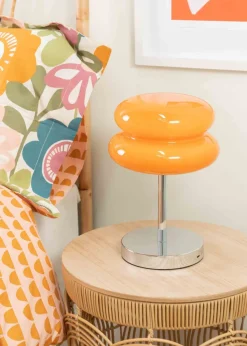 ValueLights Dimmable Orange Table Lamp with Orange Dome Shade Integrated LED