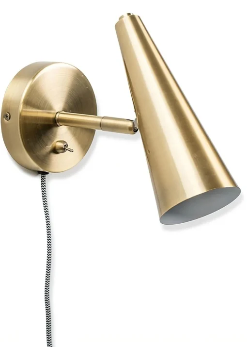 ValueLights Duke Antique Brass Cone Plug In Wall Light (21cm x 10cm x 17cm)