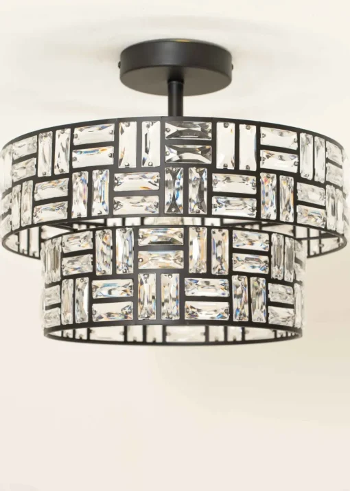 ValueLights Elise Matte Black Pendant Light with Black Tiered Shade