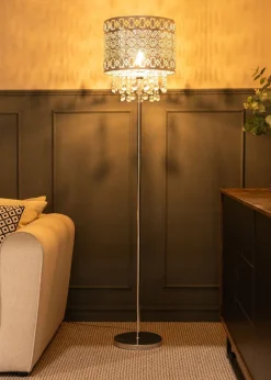 ValueLights Enna Silver Metal Floor Lamp (162.5cm x 33.5cm x 33.5cm)