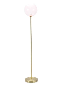 ValueLights Frenchie  Gold Floor Lamp with Pink Globe Shade (150cm x 25cm x 25cm)