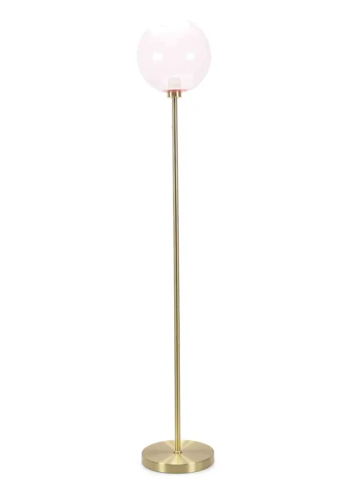 ValueLights Frenchie  Gold Floor Lamp with Pink Globe Shade (150cm x 25cm x 25cm)