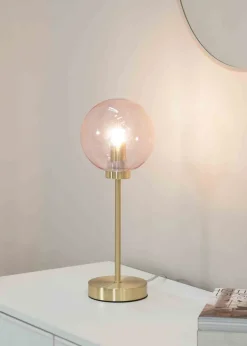 ValueLights Frenchie  Gold Table Lamp with Pink Globe Shade (41cm x 15cm x 15cm)