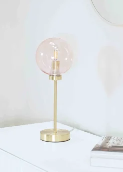 ValueLights Frenchie  Gold Table Lamp with Pink Globe Shade (41cm x 15cm x 15cm)