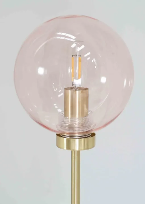 ValueLights Frenchie  Gold Table Lamp with Pink Globe Shade (41cm x 15cm x 15cm)