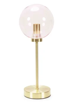 ValueLights Frenchie  Gold Table Lamp with Pink Globe Shade (41cm x 15cm x 15cm)